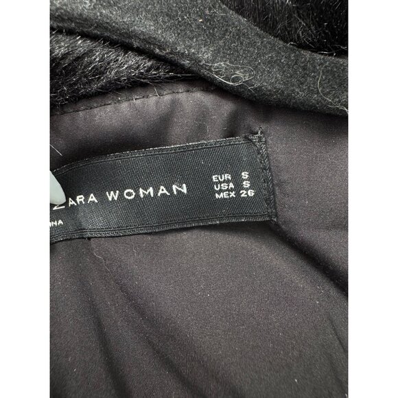 ZARA WOMAN Black Faux Fur Trimmed Winter Coat Full Zip - Picture 10 of 16